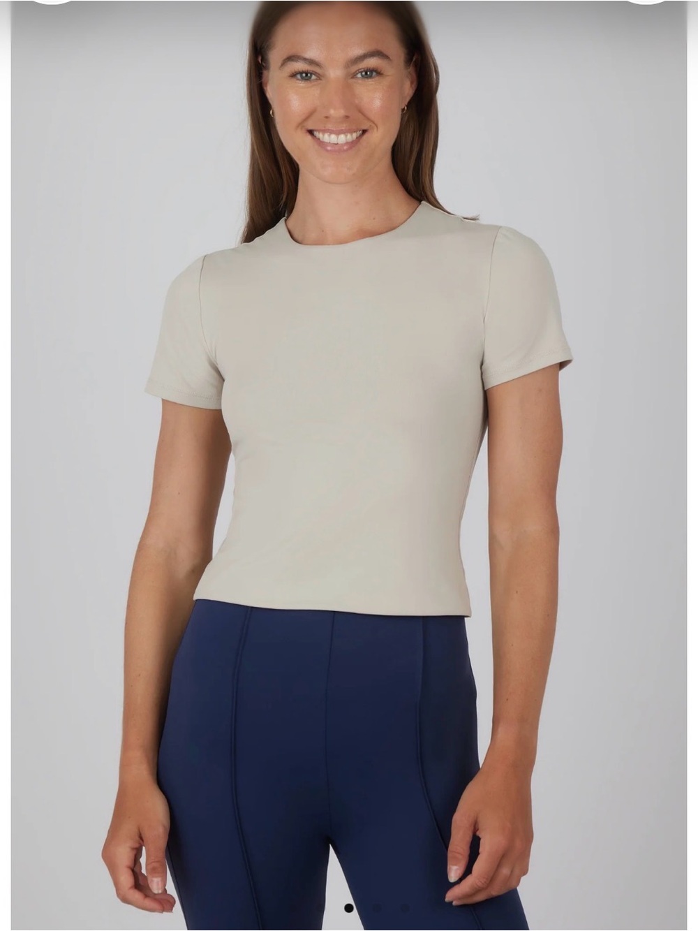 Yogalicious Contour Cali Crew Neck Top Beige Sm NWT